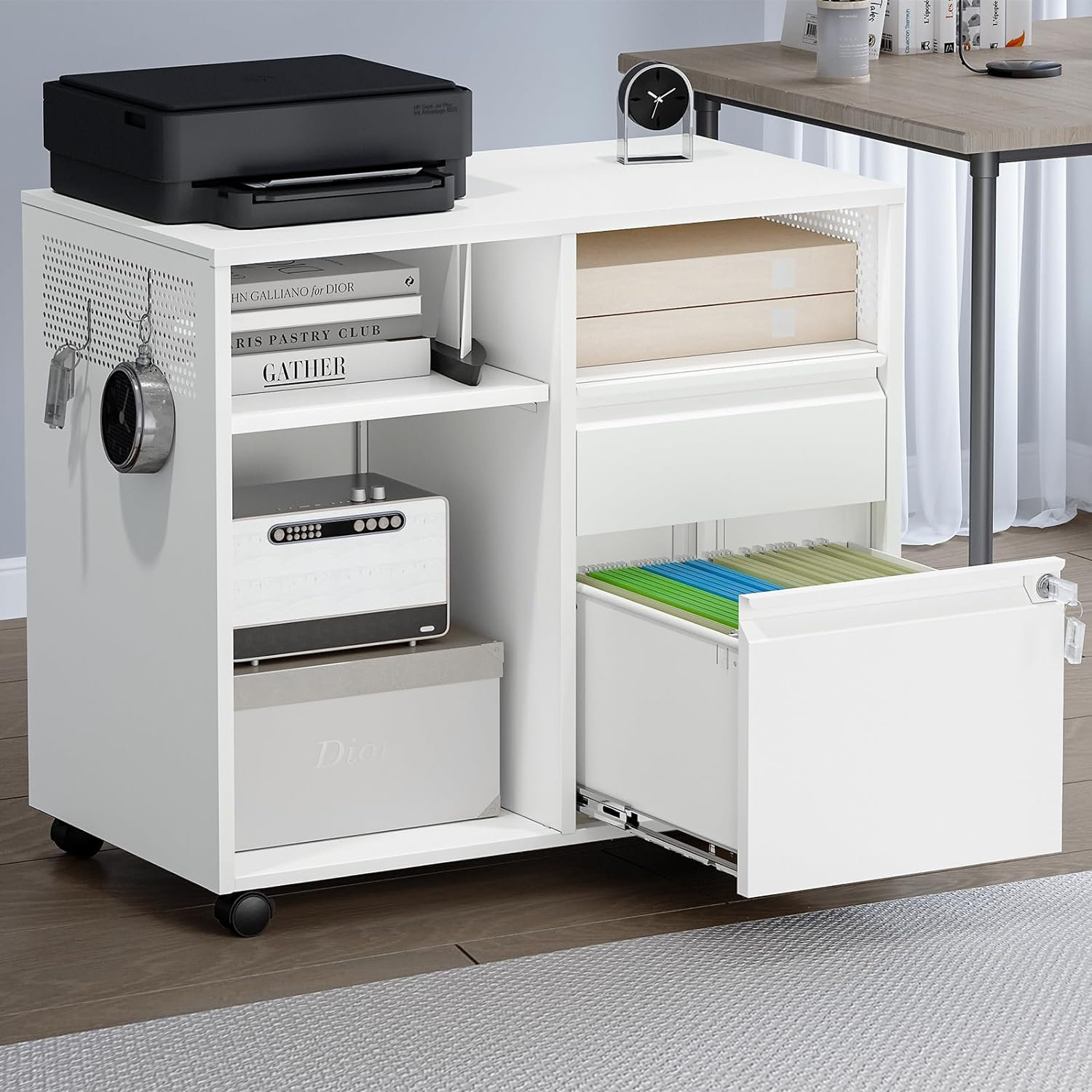 Latitude Run 2 Drawer File Cabinet Mobile Lateral Filing Cabinet Printer Stand Rolling Under Desk Metal Storage Cabinet With Wheels For Home Office White Wayfair